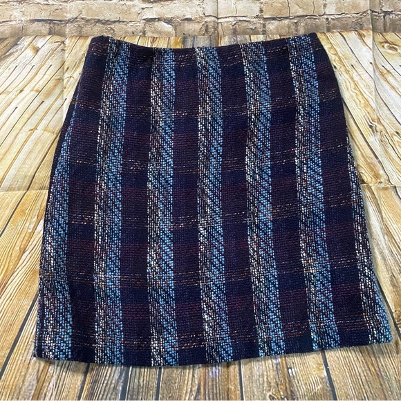 LOFT Blue Pink Red Plaid Tweed Wool Blend Pencil Skirt - Picture 1 of 5